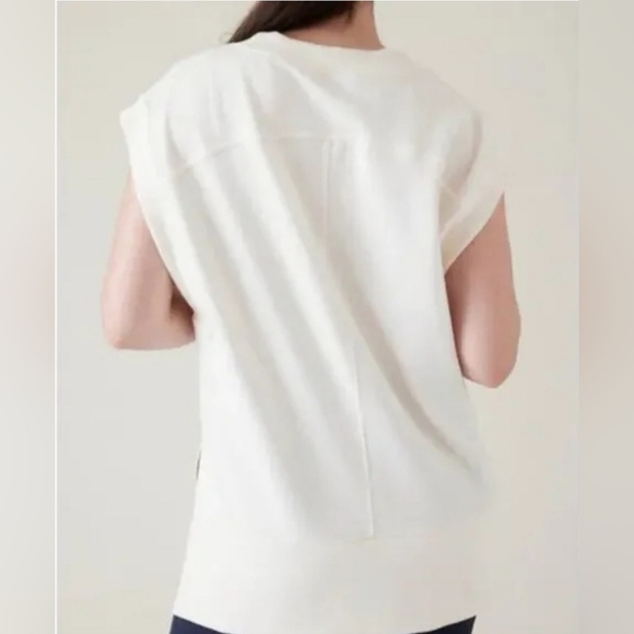 ATHLETA Retroterry V-Neck Sweatshirt Tee Sweater Vest Ivory Cream Size Sp - Picture 2 of 11